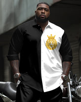 Pocket Patchwork Long Sleeve Lapel Shirt 2 Piece Set Men's Big & Tall